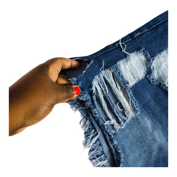 4160 Plus Cut Off Jean Shorts Plus Size Distressed 1X Zip Denim Blue Jeans - Picture 3 of 6